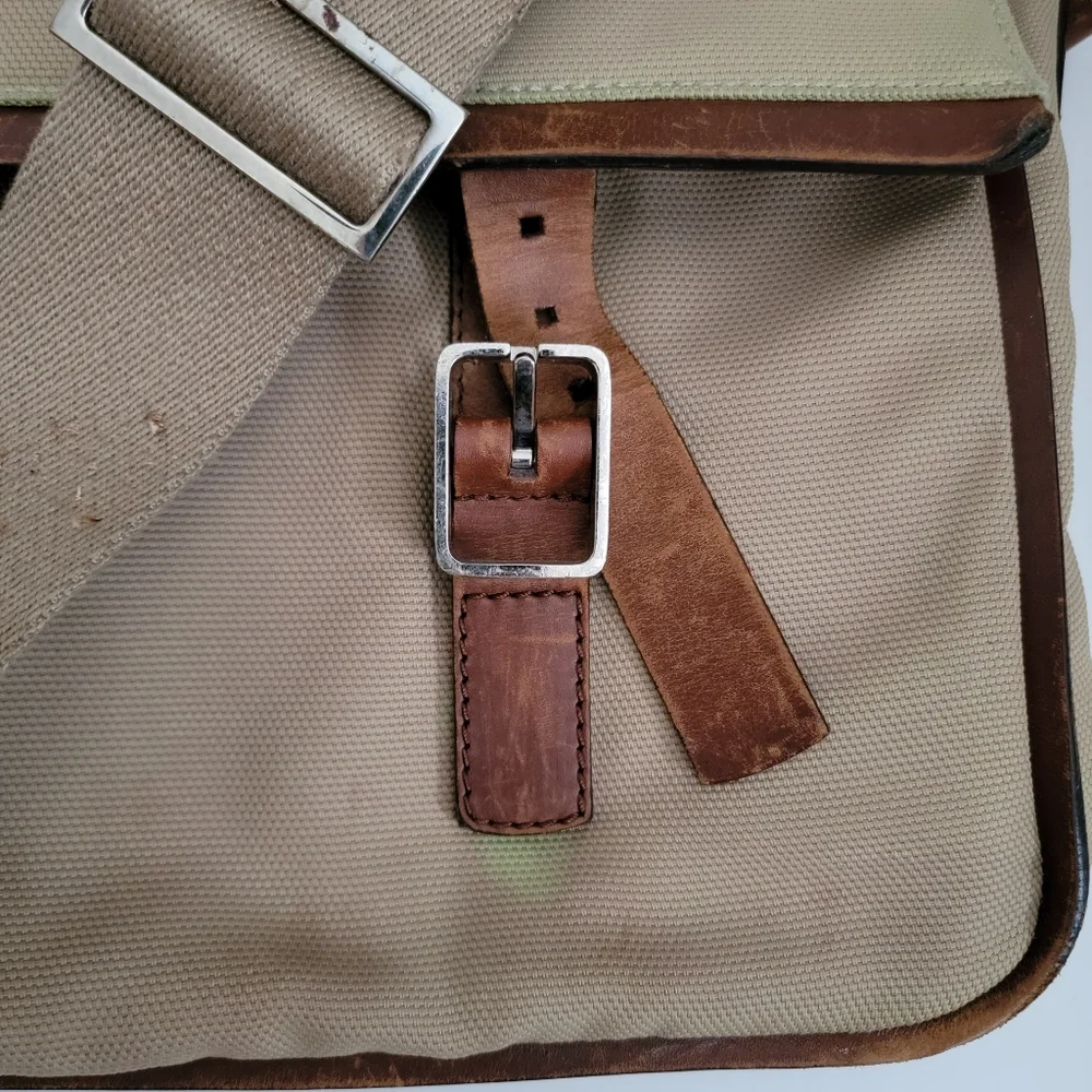 Vintage Bally Laptop Soft Briefcase Beige Nylon Brown Leather Messenger Bag